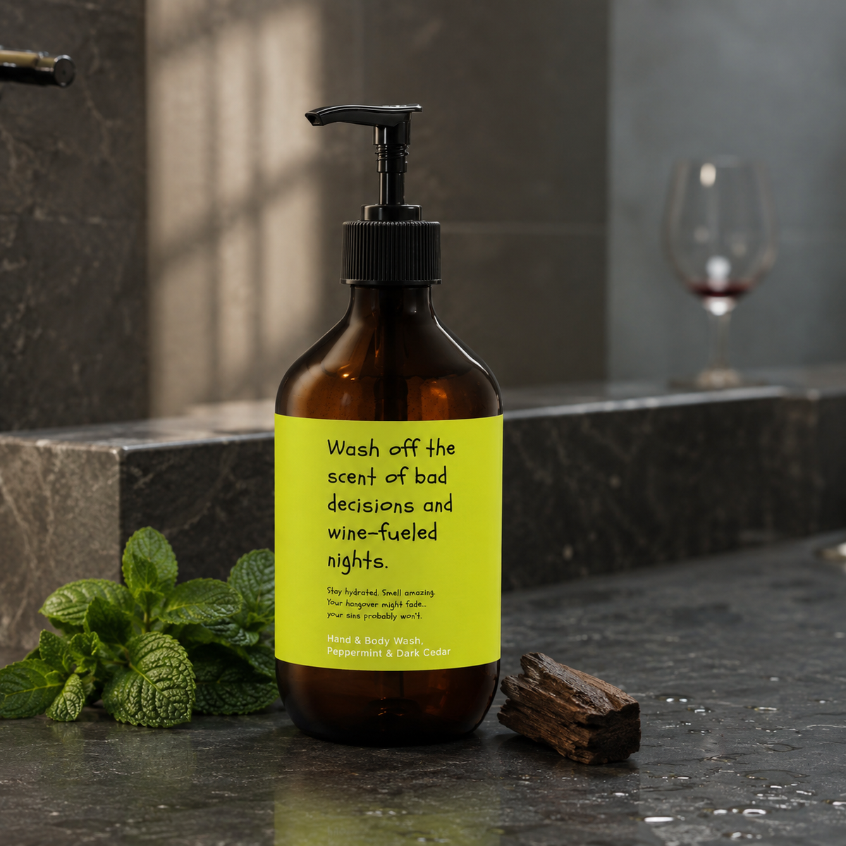 Hand & Body Wash, Peppermint & Dark Cedar