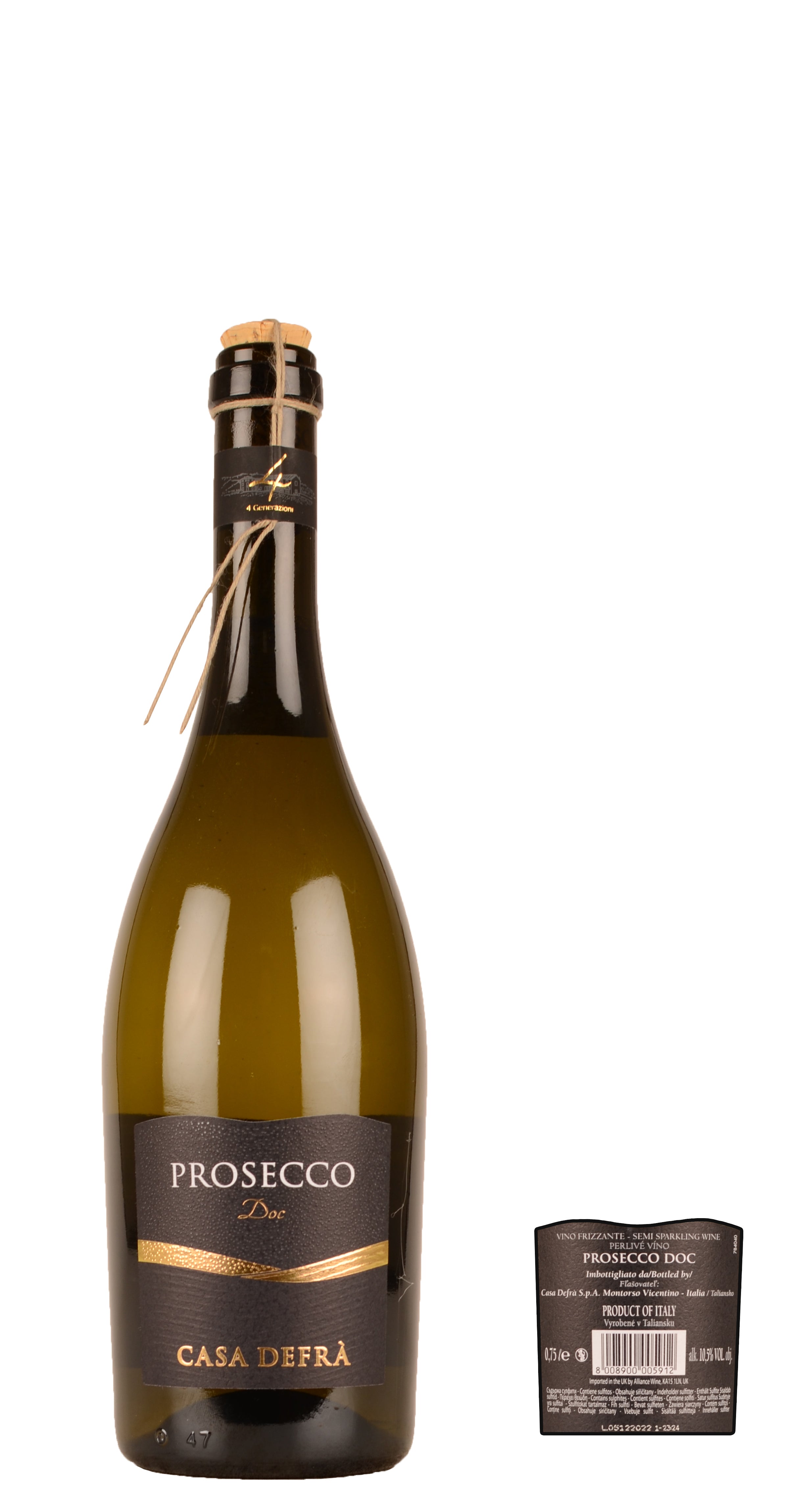 CASA DEFRA 1404 - Prosecco - Frizzante - Spago - 0,75 Ltr. - Bianco