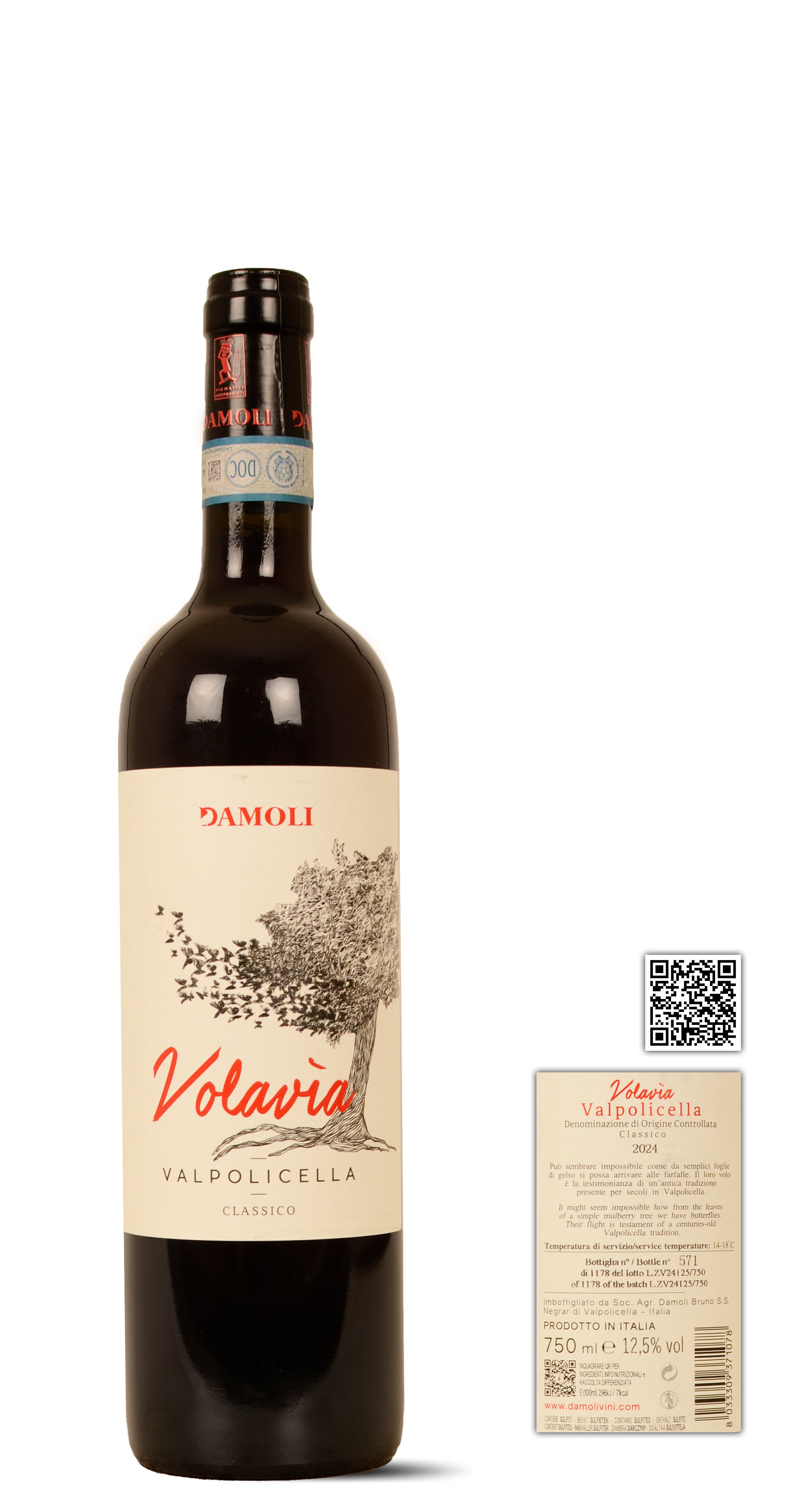 2022 - Damoli Bruno - Volavia - Valpolicella Classico DOC - Corvina, Corvinone, Rondinella - 0,75 Ltr. - Rosso