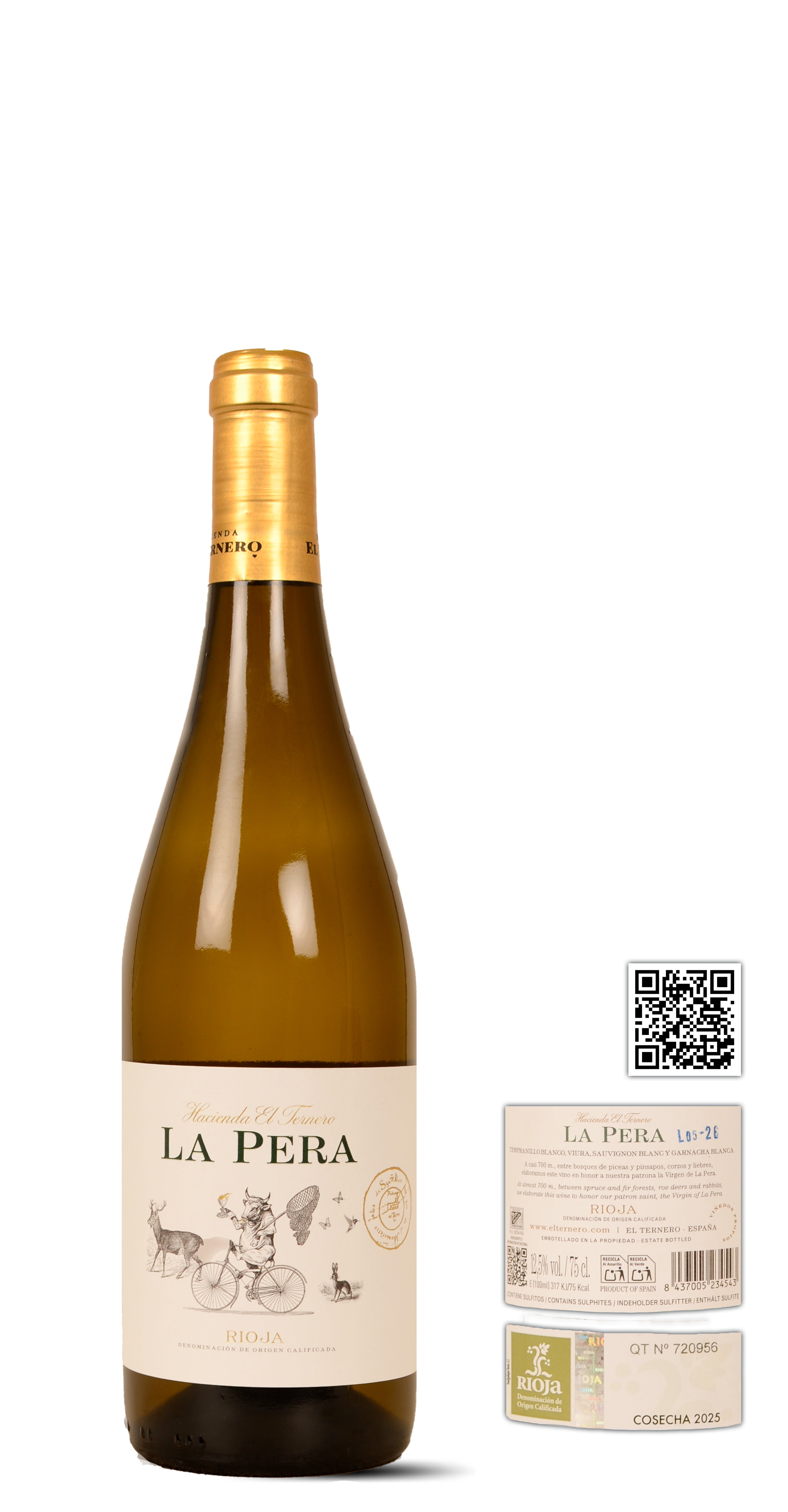 2025 HACIENDA EL TERNERO Rioja Blanco La Pera 25% Tempranillo Blanco, 28% Viura, 26% Garnacha Blanca, 21% Sauvignon Blanc.  0,75 Ltr.  Blanco